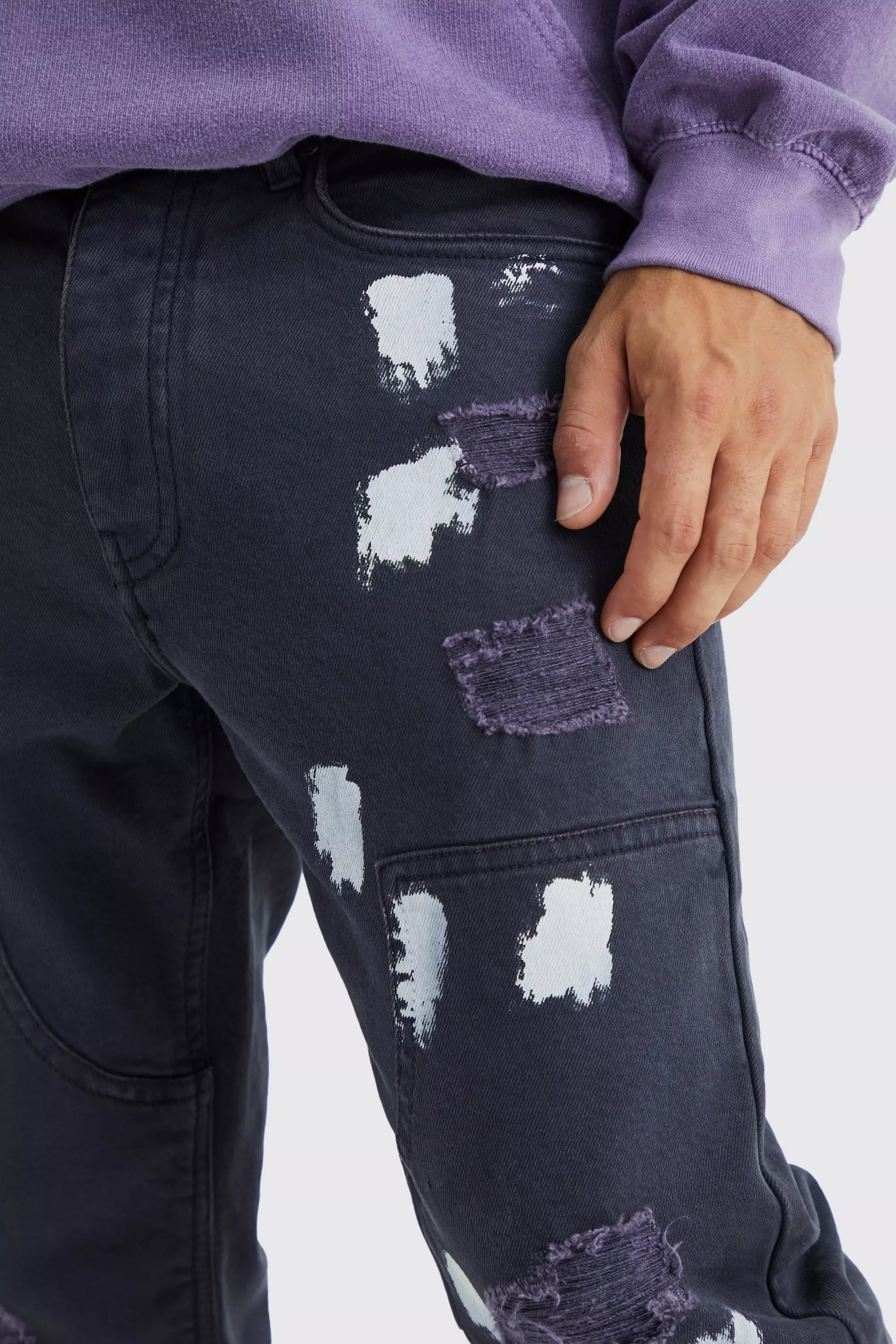 Grey paint splatter jeans on sale mens